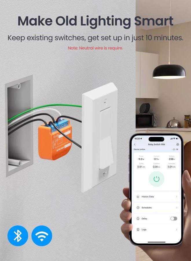 SwitchBot Matte Relay Switch 1PM, WiFi Switch Compatible with Alexa/Apple Home/Google Home, Power-Measuring Relay Switch Module with Integrated Bluetooth Repeater, Bluetooth & Wi-Fi 2.4 GHz, 16 A - Image 3
