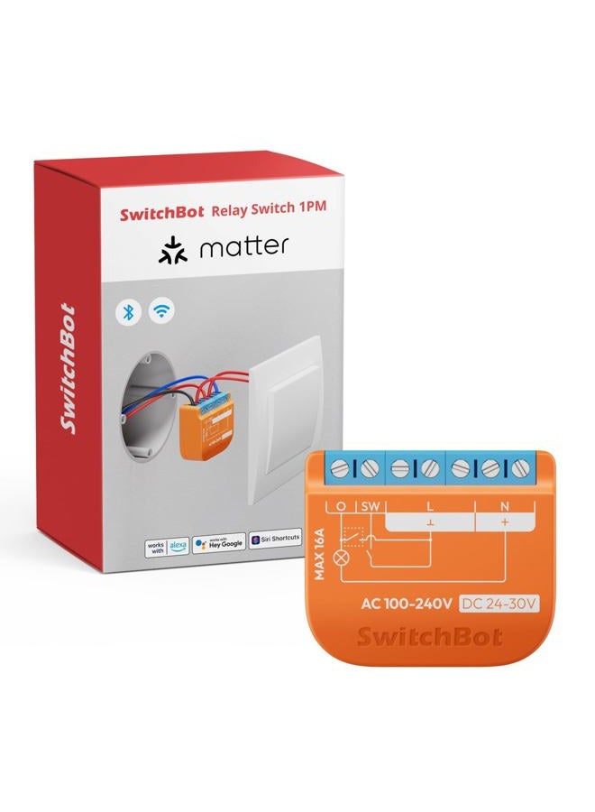 SwitchBot Matte Relay Switch 1PM, WiFi Switch Compatible with Alexa/Apple Home/Google Home, Power-Measuring Relay Switch Module with Integrated Bluetooth Repeater, Bluetooth & Wi-Fi 2.4 GHz, 16 A - Image 1