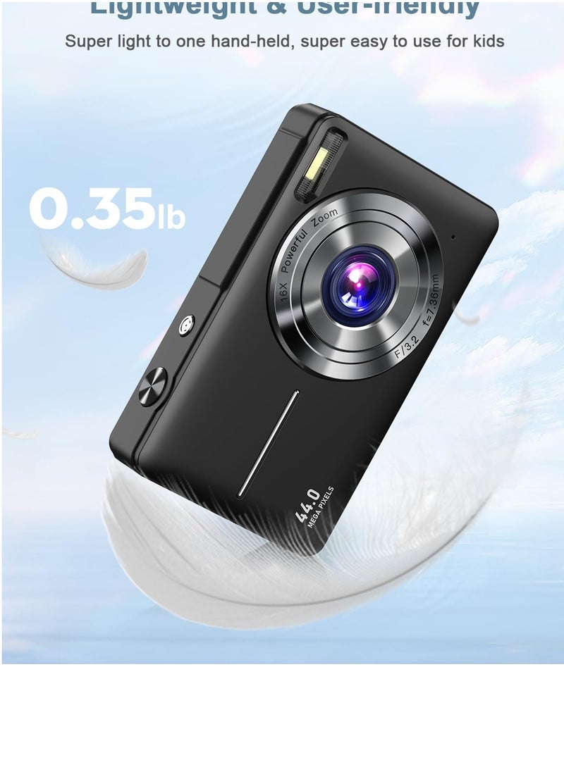 ميلاتيك - كاميرا رقمية، كاميرا أطفال FHD 1080P 44 ميجا بكسل كاميرات رقمية Point and Shoot مع بطاقة SD سعة 32 جيجابايت، تقريب 16X، حبل تعليق - Image 1