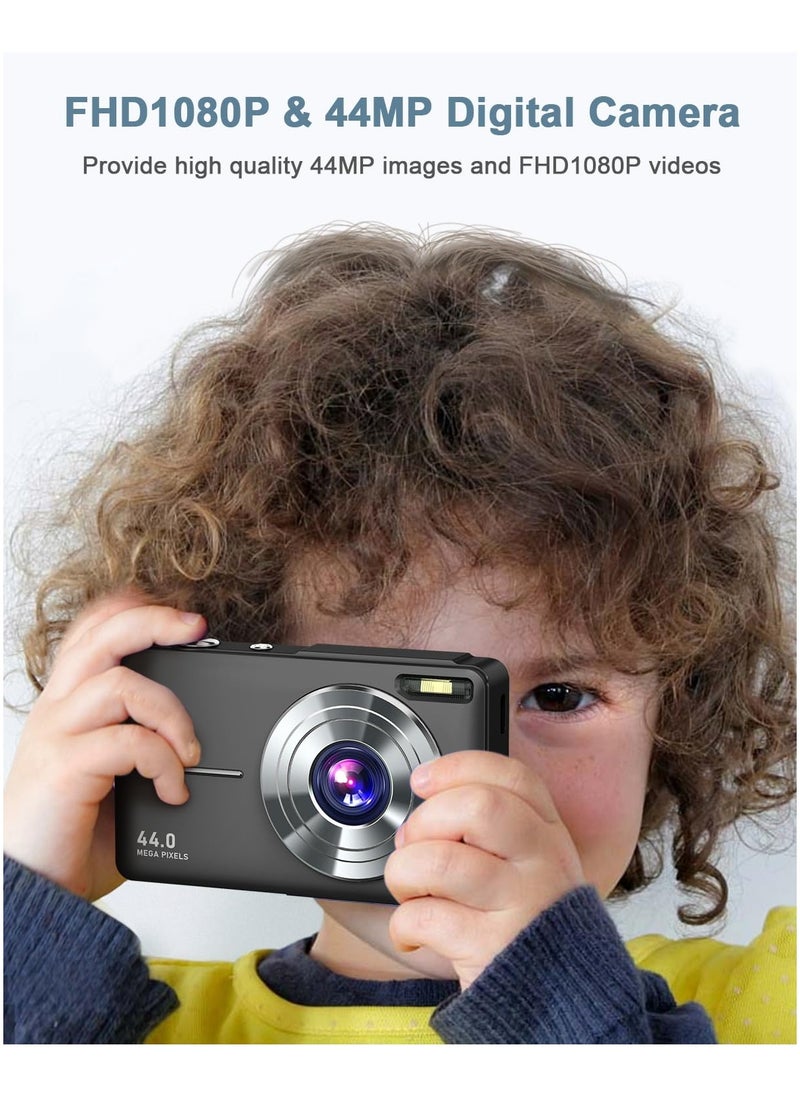ميلاتيك - كاميرا رقمية، كاميرا أطفال FHD 1080P 44 ميجا بكسل كاميرات رقمية Point and Shoot مع بطاقة SD سعة 32 جيجابايت، تقريب 16X، حبل تعليق - Image 1