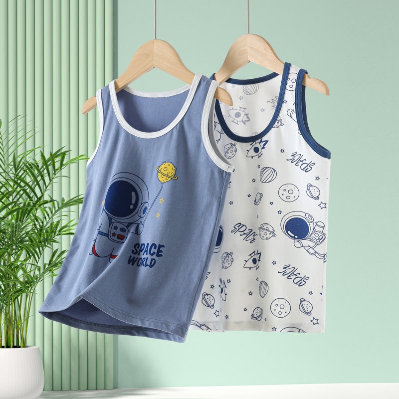 Children'S Vest Pure Cotton Lycra Thin Top Boys' Girls' Baby Children'S Wear Inner Base Vest - Image 2