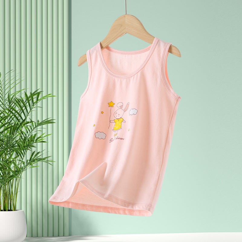 Children'S Vest Pure Cotton Lycra Thin Top Boys' Girls' Baby Children'S Wear Inner Base Vest - Image 1