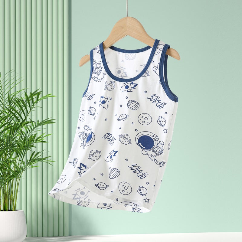 Children'S Vest Pure Cotton Lycra Thin Top Boys' Girls' Baby Children'S Wear Inner Base Vest - Image 3