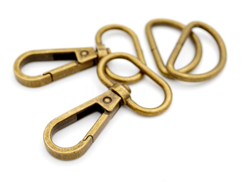 CRAFTMEMORE 10 Sets Antique Brass Snap Hooks Lobster Clasp Swivel Push Gate Fashion Clips with D Ring Craft FSD1 1 Inch