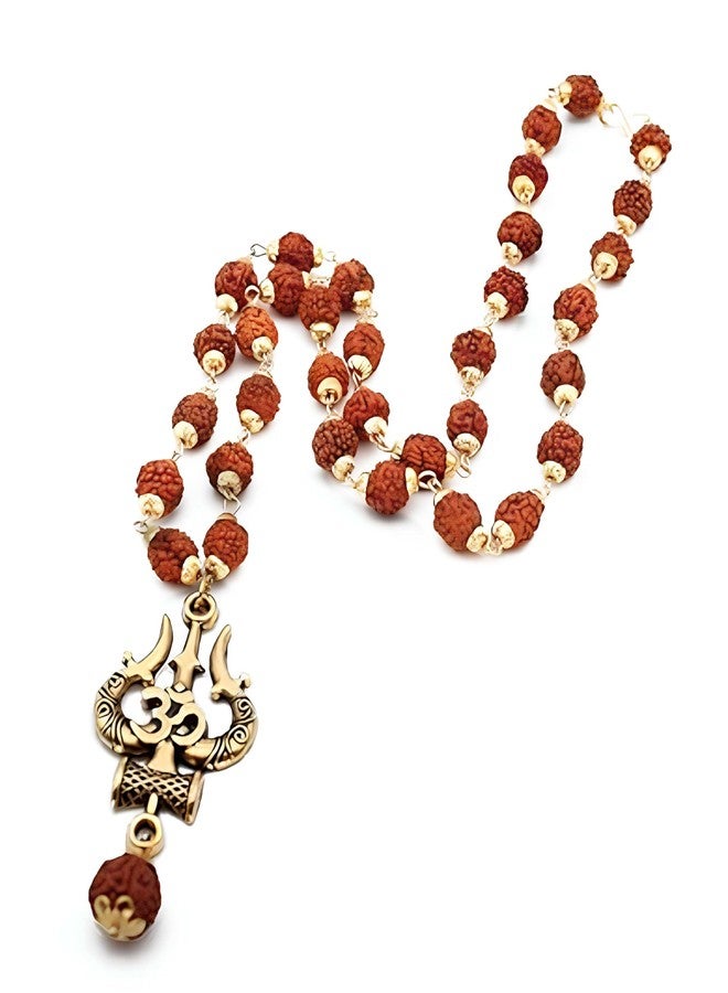 RCW Rudraksha Mala with Trishul Damru Pendant | Spiritual Necklace for Men & Women | 5 Mukhi Rudraksh Shiv Mala for Meditation, Puja, Protection & Divine Blessings (Gold) - Image 2