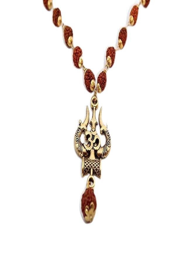 RCW Rudraksha Mala with Trishul Damru Pendant | Spiritual Necklace for Men & Women | 5 Mukhi Rudraksh Shiv Mala for Meditation, Puja, Protection & Divine Blessings (Gold) - Image 1