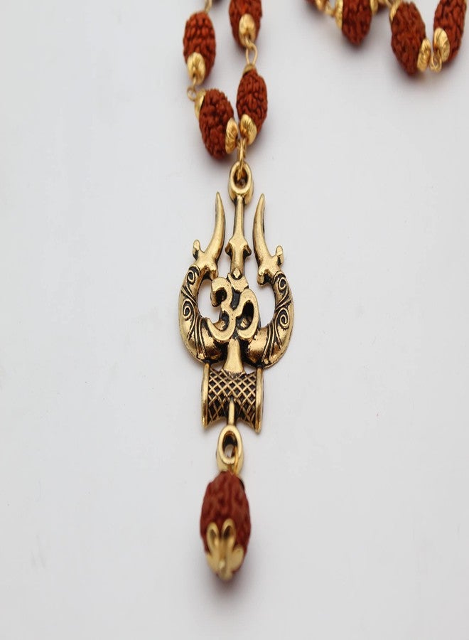 RCW Rudraksha Mala with Trishul Damru Pendant | Spiritual Necklace for Men & Women | 5 Mukhi Rudraksh Shiv Mala for Meditation, Puja, Protection & Divine Blessings (Gold) - Image 4