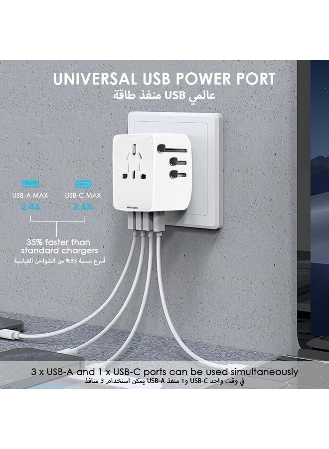 Bukela International Power Adapters,Universal Travel Adapter One International Wall Charger AC Plug Adaptor with 6A Smart Power and 3.5A USB Type-C for USA EU UK AUS（White） - Image 3