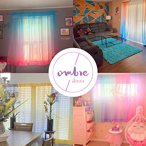 Yancorp 2 Panel Sets Bedroom Curtains 63 inch Length Sheer Curtain Pink Purple Ombre Curtains Rod Pocket Drapes for Girls Living Room Mermaid Bedroom Nursery Kid Window Decor(Pink Purple, 40"x63") - Image 5