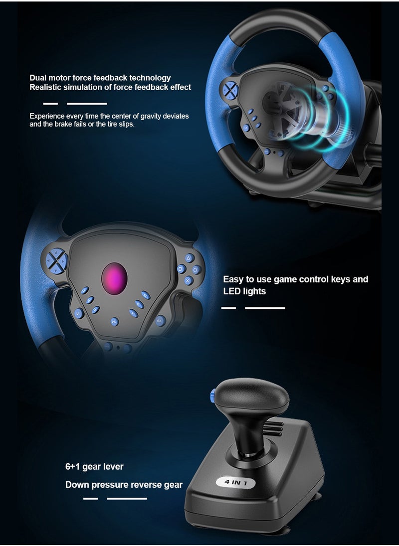 Flash Hawk - 180 Degree Gaming Steering Wheel with Pedals and Gear Lever Supports wired or Bluetooth Connection for PS4/PS3/Pc/Android/IOS - Image 1