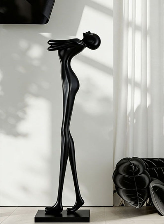 Abstract Human Figure Standing Sculpture - 180cm Tall Black FRP Statue, Resin Stable Base, Luxury Art Decor for Villa/Hotel Lobby/Office/Foyer - Image 1