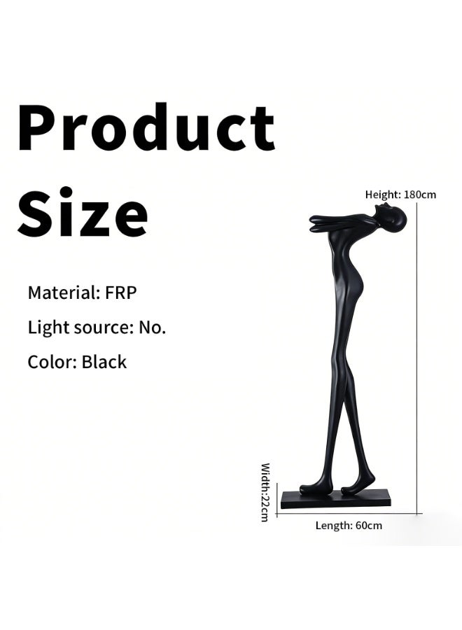 Abstract Human Figure Standing Sculpture - 180cm Tall Black FRP Statue, Resin Stable Base, Luxury Art Decor for Villa/Hotel Lobby/Office/Foyer - Image 2