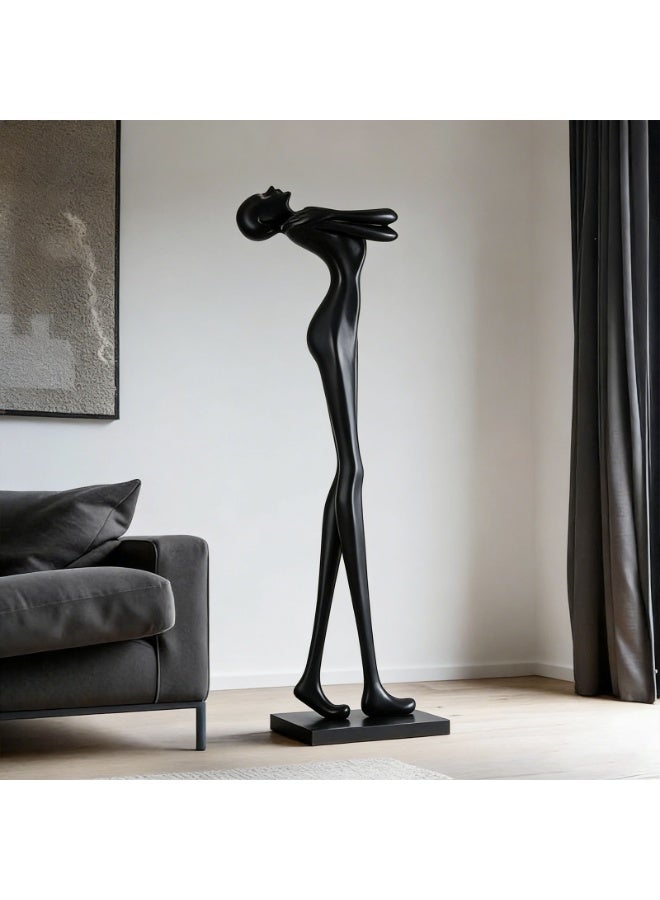 Abstract Human Figure Standing Sculpture - 180cm Tall Black FRP Statue, Resin Stable Base, Luxury Art Decor for Villa/Hotel Lobby/Office/Foyer - Image 3