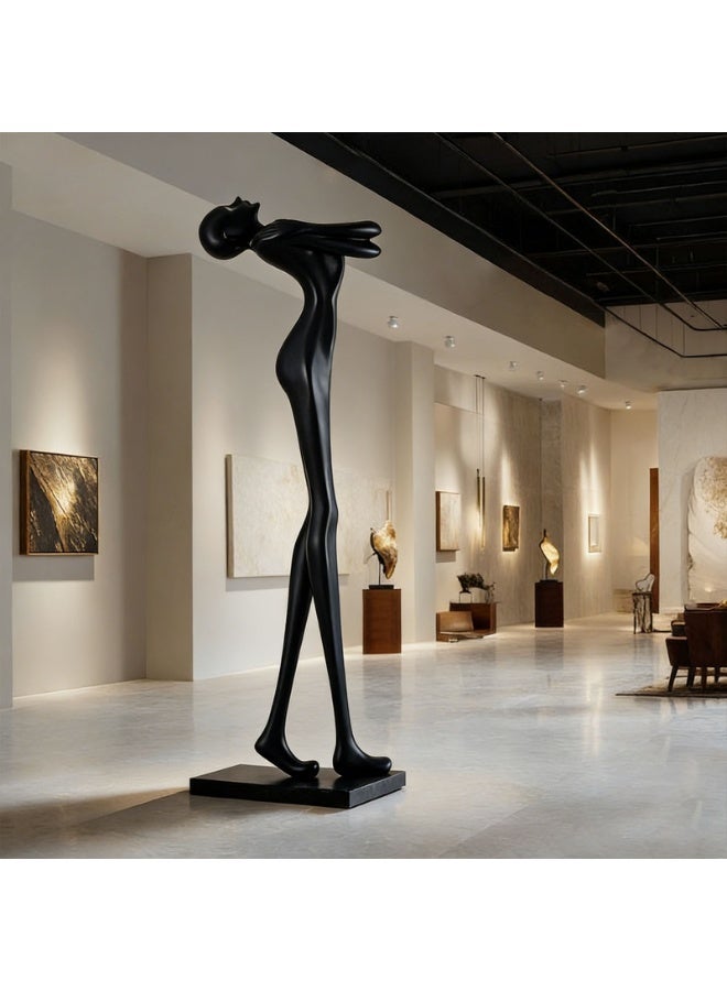 Abstract Human Figure Standing Sculpture - 180cm Tall Black FRP Statue, Resin Stable Base, Luxury Art Decor for Villa/Hotel Lobby/Office/Foyer - Image 5