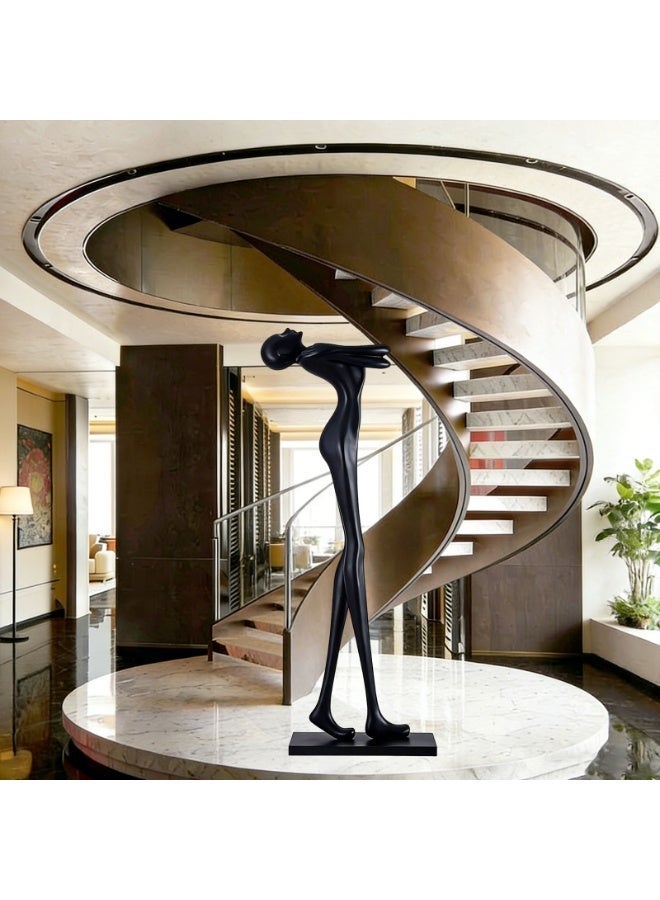 Abstract Human Figure Standing Sculpture - 180cm Tall Black FRP Statue, Resin Stable Base, Luxury Art Decor for Villa/Hotel Lobby/Office/Foyer - Image 4