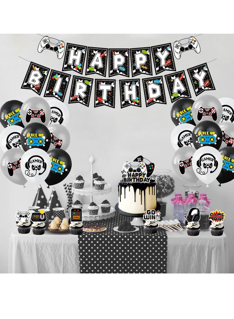 Excefore Gamepad Themed Birthday Decoration Set, Video Game Birthday Party Decorations For Boys, Gamepad Theme Party Supplies with Banner, Balloons, Cake Toppers - Image 2