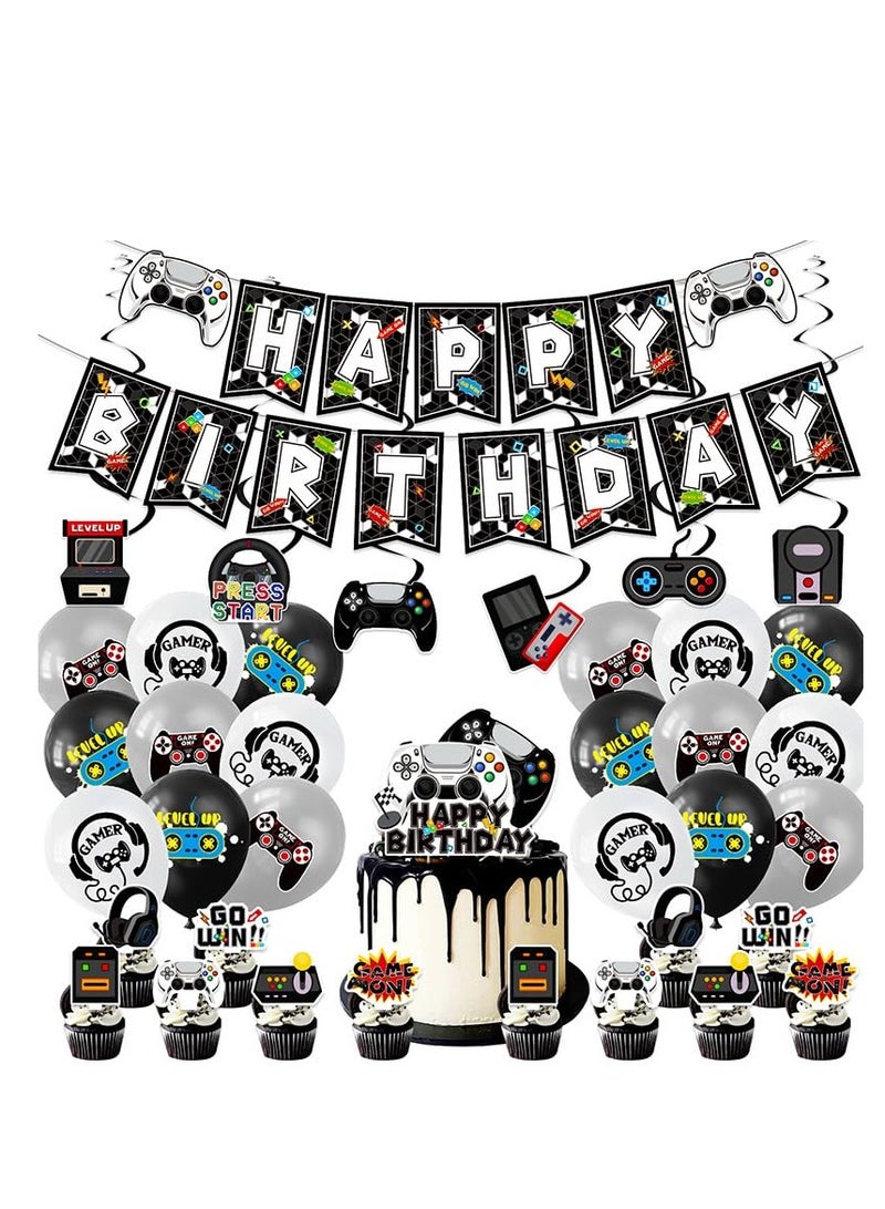Excefore Gamepad Themed Birthday Decoration Set, Video Game Birthday Party Decorations For Boys, Gamepad Theme Party Supplies with Banner, Balloons, Cake Toppers - Image 1