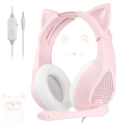 Anivia Pink Gaming Headset with Microphone for PC Computer iOS Mac PS4 PS5 Xbox One Phone, 3D Surround Sound, Soft Memory Foam Ear Cushion, Wired Over-Ear Headphones with Mic for Gamer - Image 1