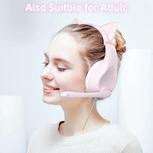 Anivia Pink Gaming Headset with Microphone for PC Computer iOS Mac PS4 PS5 Xbox One Phone, 3D Surround Sound, Soft Memory Foam Ear Cushion, Wired Over-Ear Headphones with Mic for Gamer - Image 4