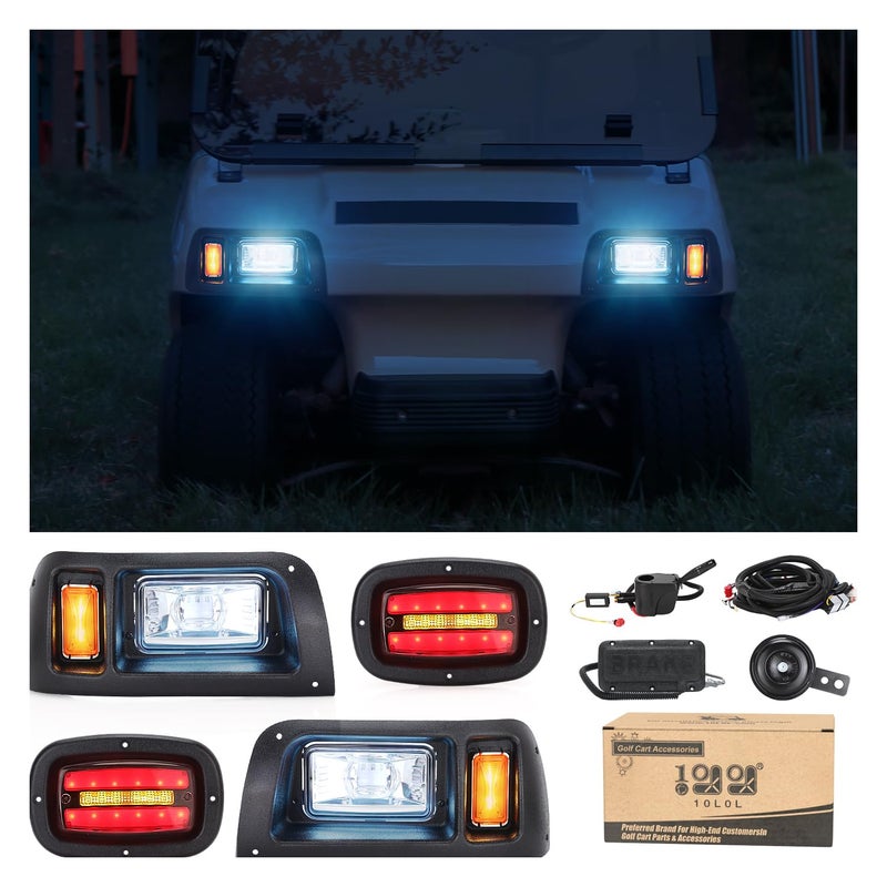 10L0L Golf Cart Light Kit for Club Car DS Carts(12V-48V) - Super Bright Headlight and Tail Light Kit with Turn Signals, Brake Lights, Hazard Light Switch, Horn, and Safe Daytime Running Lights - Image 1