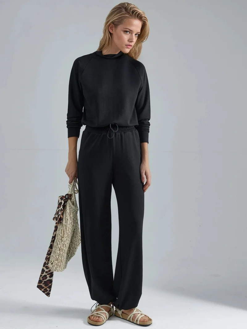 زوبعة بلوزة بياقة نصف عالية لمس المودال وسروال بخصر مطاطي مجموعة بيرسان