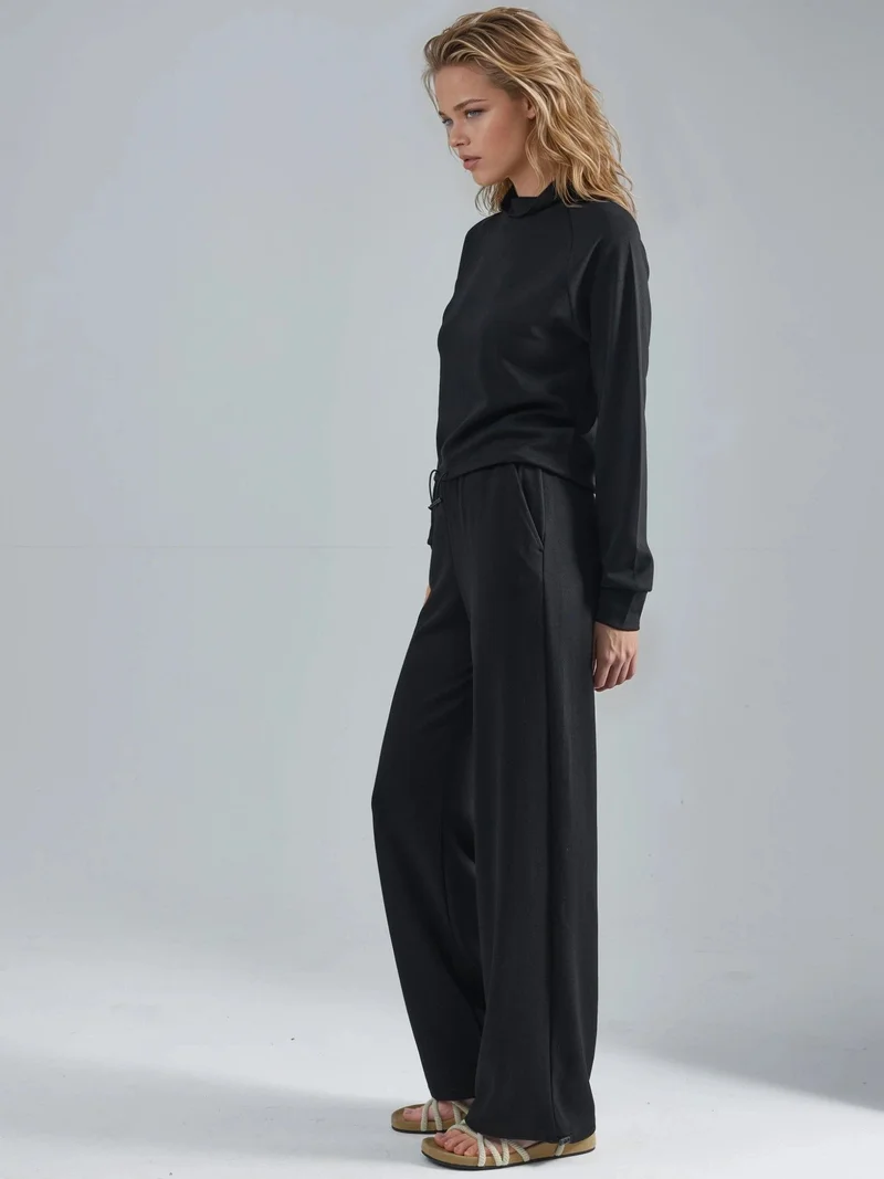 زوبعة بلوزة بياقة نصف عالية لمس المودال وسروال بخصر مطاطي مجموعة بيرسان