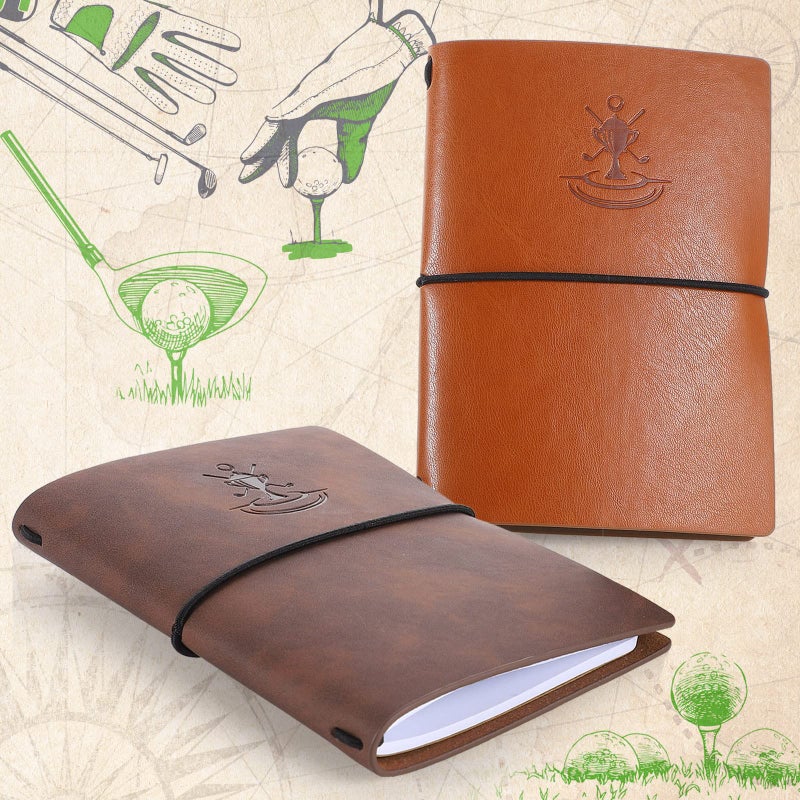 Chinco Golf Notebook Back Pocket Leather Golf Scorecard Book Journal Yardage Book for Sports and Outdoor Club Accessories (Yellow, Brown,2 Pieces) - Image 4