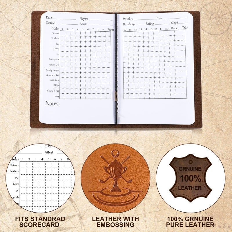 Chinco Golf Notebook Back Pocket Leather Golf Scorecard Book Journal Yardage Book for Sports and Outdoor Club Accessories (Yellow, Brown,2 Pieces) - Image 3