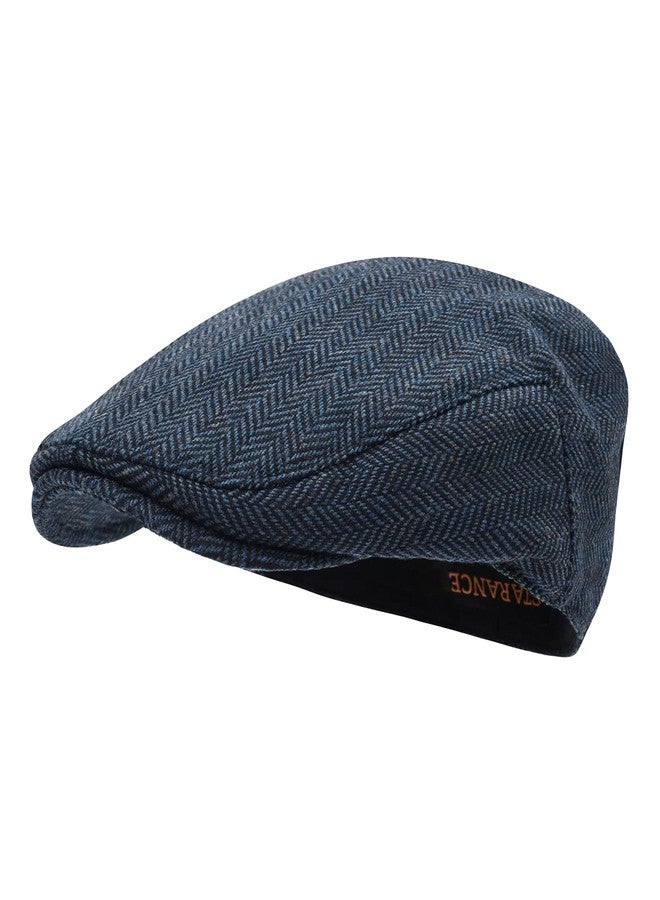 STARANCE Men Hat Wool Blend Newsboy Ivy Tweed Flat Cap (Herringbone Navy, 7 1/4) - Image 1