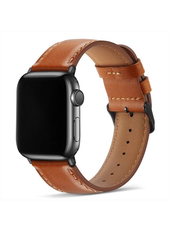 Tasikar أحزمة متوافقة مع ساعة آبل 41 مم 40 مم 38 مم للرجال حزام جلد طبيعي بديل متوافق مع ساعة آبل سلسلة 8 7 (41 مم) SE 6 5 4 (40 مم) 3 2 1 (38 مم) - بني كلاسيكي - Image 1