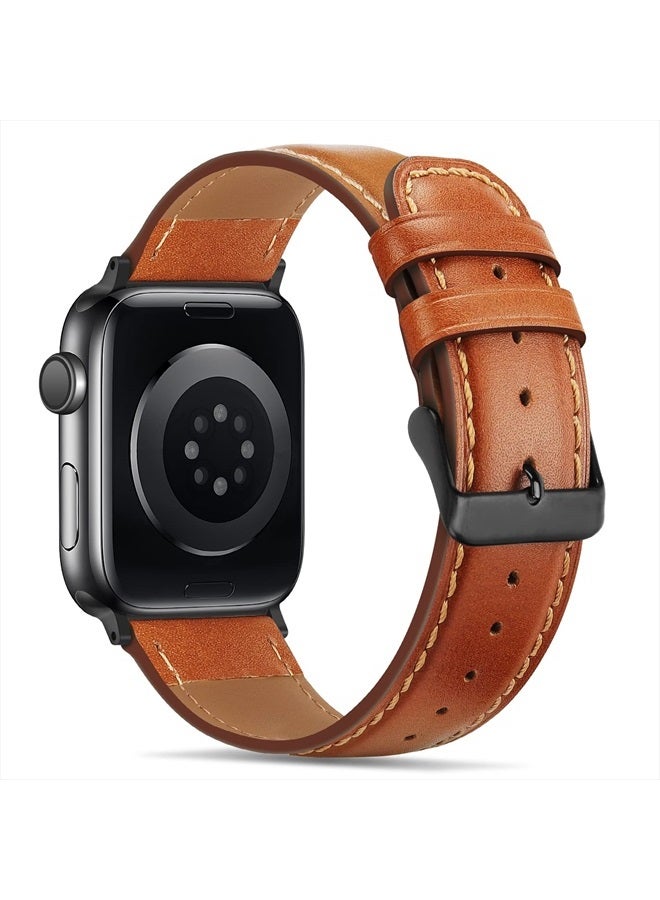 Tasikar أحزمة متوافقة مع ساعة آبل 41 مم 40 مم 38 مم للرجال حزام جلد طبيعي بديل متوافق مع ساعة آبل سلسلة 8 7 (41 مم) SE 6 5 4 (40 مم) 3 2 1 (38 مم) - بني كلاسيكي - Image 2