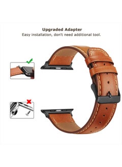 Tasikar Bands Compatible with Apple Watch Band 41mm 40mm 38mm Men Genuine Leather Replacement Band Compatible with Apple Watch Series 8 7 (41mm) SE 6 5 4 (40mm) 3 2 1 (38mm) - Classic Brown  - Image 3