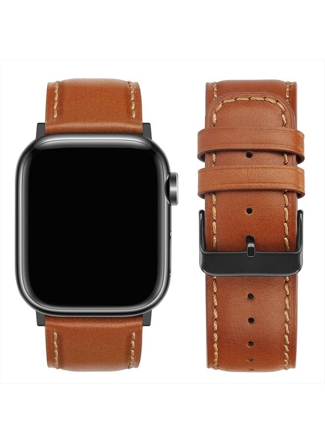 Tasikar أحزمة متوافقة مع ساعة آبل 41 مم 40 مم 38 مم للرجال حزام جلد طبيعي بديل متوافق مع ساعة آبل سلسلة 8 7 (41 مم) SE 6 5 4 (40 مم) 3 2 1 (38 مم) - بني كلاسيكي - Image 4