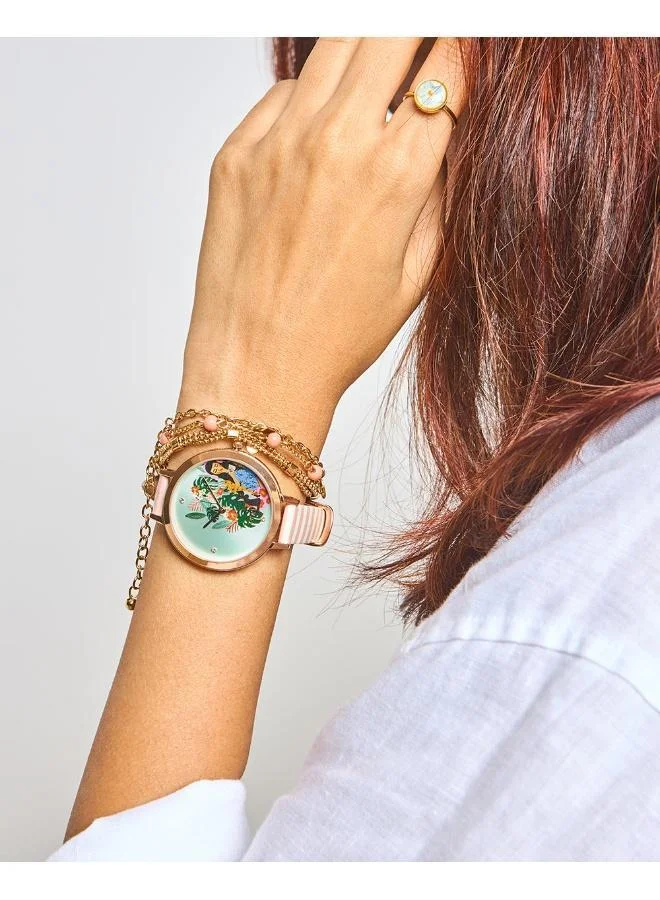 Chumbak Live Slow Watch & Bracelet Set Peach & Rose Gold