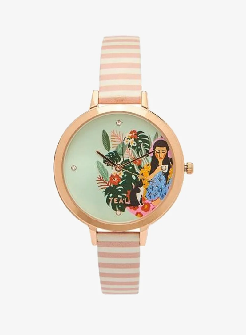 Chumbak Live Slow Watch & Bracelet Set Peach & Rose Gold