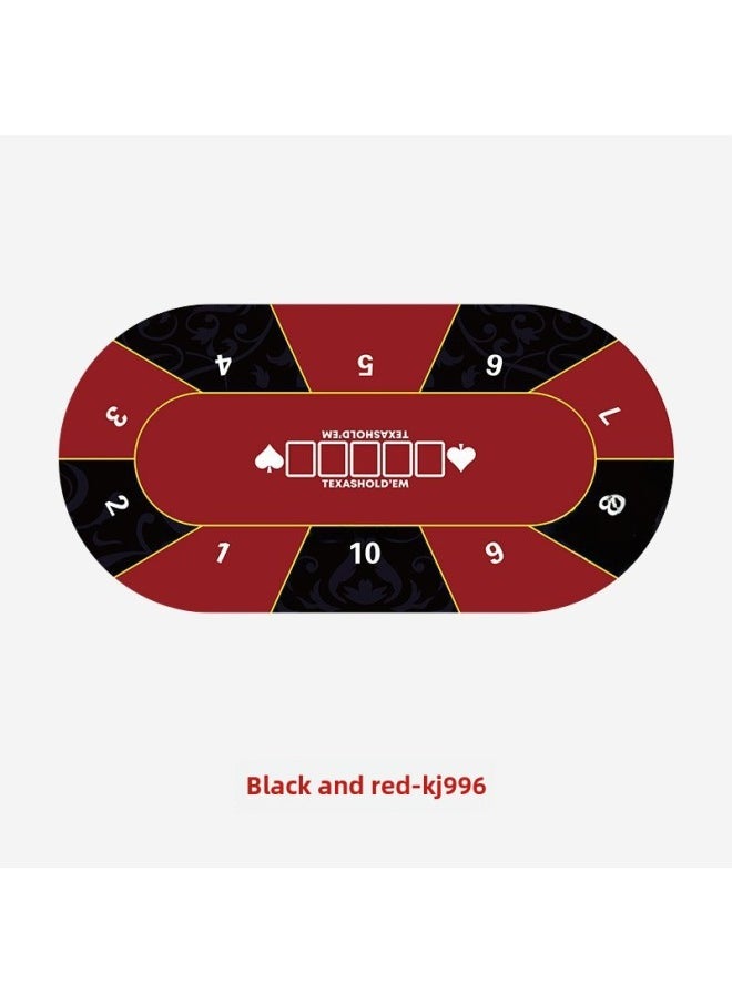 Generic - Round Texas Hold'em Rubber Mat Square Mahjong Table Mat Chess Game Mouse Mat Large Rubber Mat-Color:1800*900*2-Pattern:KJ996-black Red (oval) - Image 1
