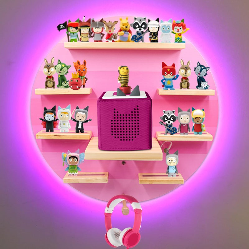 Taladad for TonieBox 2/1 and Tonie Shelf,Display Shelf RGB LED Light,Tonies Storage for 12-40 Tonie Figures Characters Magnetic Wall Shelf for Tonies Toniebox - Image 1