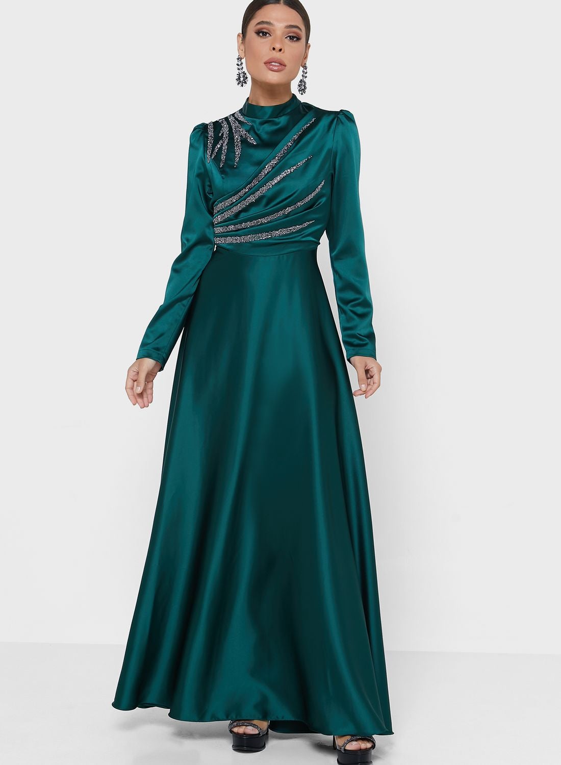Frock and Frill Floral Embroidered Mesh Detail Dress for