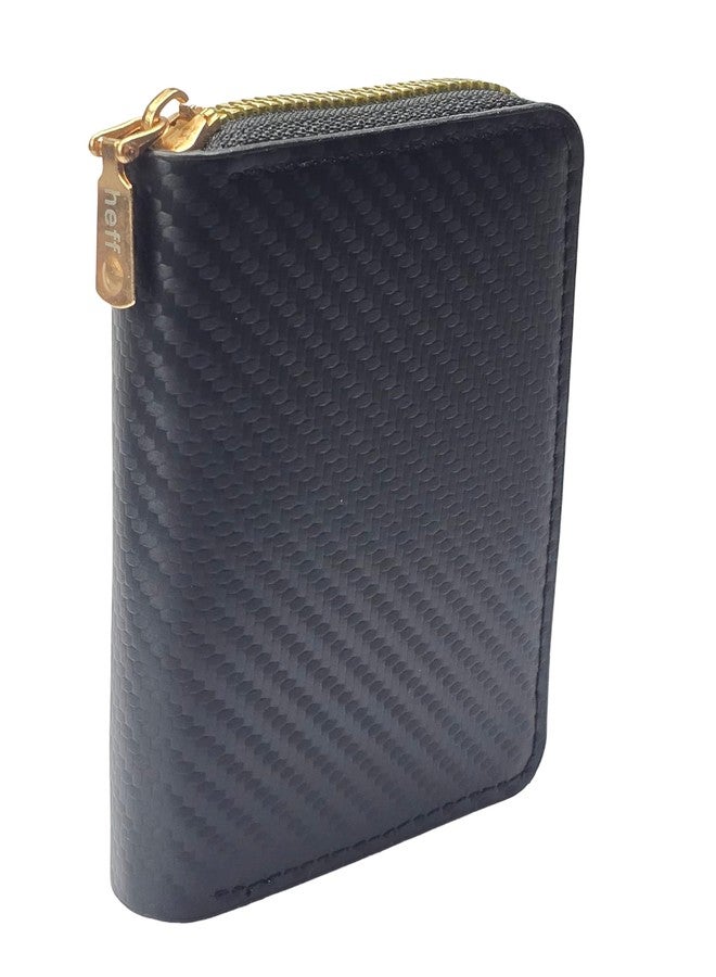 Heff Designer Carbon Fiber Textured Card Zipper Wallet, Unisex, 9 Slots 2 Currency Section (Carbon Black) - Image 1