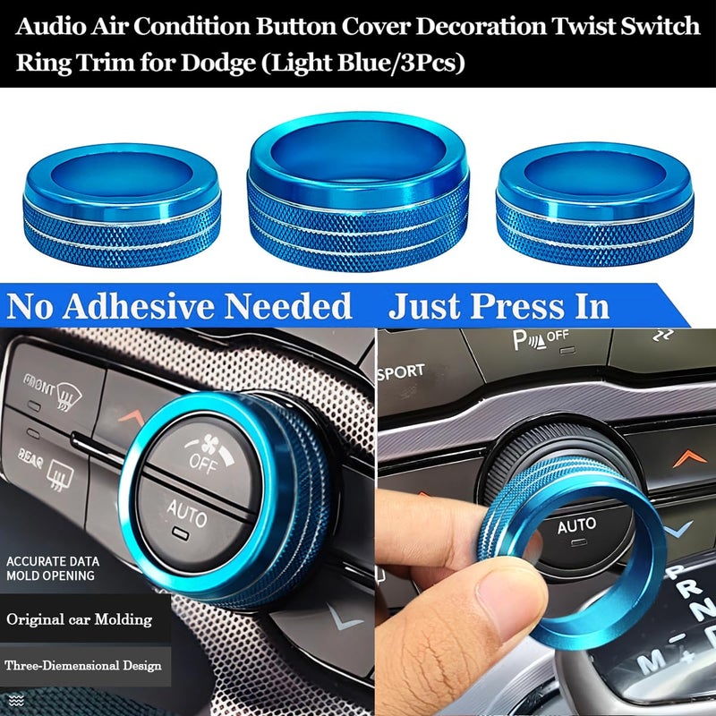 Auprite Climate Control Knob Covers for Challenger Accessories 2015-2023 2024, for Dodge Charger 2015-2023 2024, for Dodge Chrysler 300/300s 2015-2024,3Pcs Kit (Light Blue) - Image 3