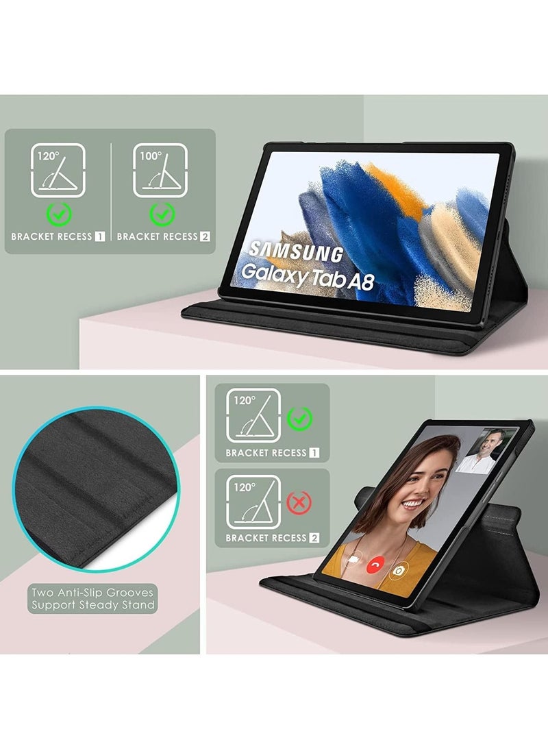 Case Compatible with Galaxy Tab A8 10.5" Case (SM-X200/X205/X207), Galaxy Tab A8 Case 10.5 inch,Auto Sleep/Wake 360° Rotating Stand Folio Leather Case for Tab A8 2022 (Black)