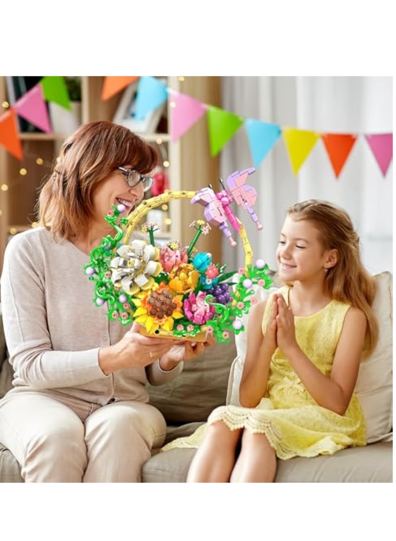 Zikra Flower Bouquet Building Set, Artificial Flowers Bonsai Basket Building, Artificial Faux Flowers Building, Flowers Botanical Collection Building Kit, Gift for Christmas Valentines Mother‚Äôs Day - Image 3