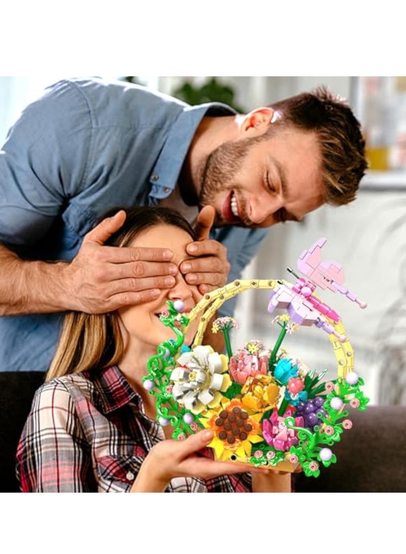 Zikra Flower Bouquet Building Set, Artificial Flowers Bonsai Basket Building, Artificial Faux Flowers Building, Flowers Botanical Collection Building Kit, Gift for Christmas Valentines Mother‚Äôs Day - Image 4