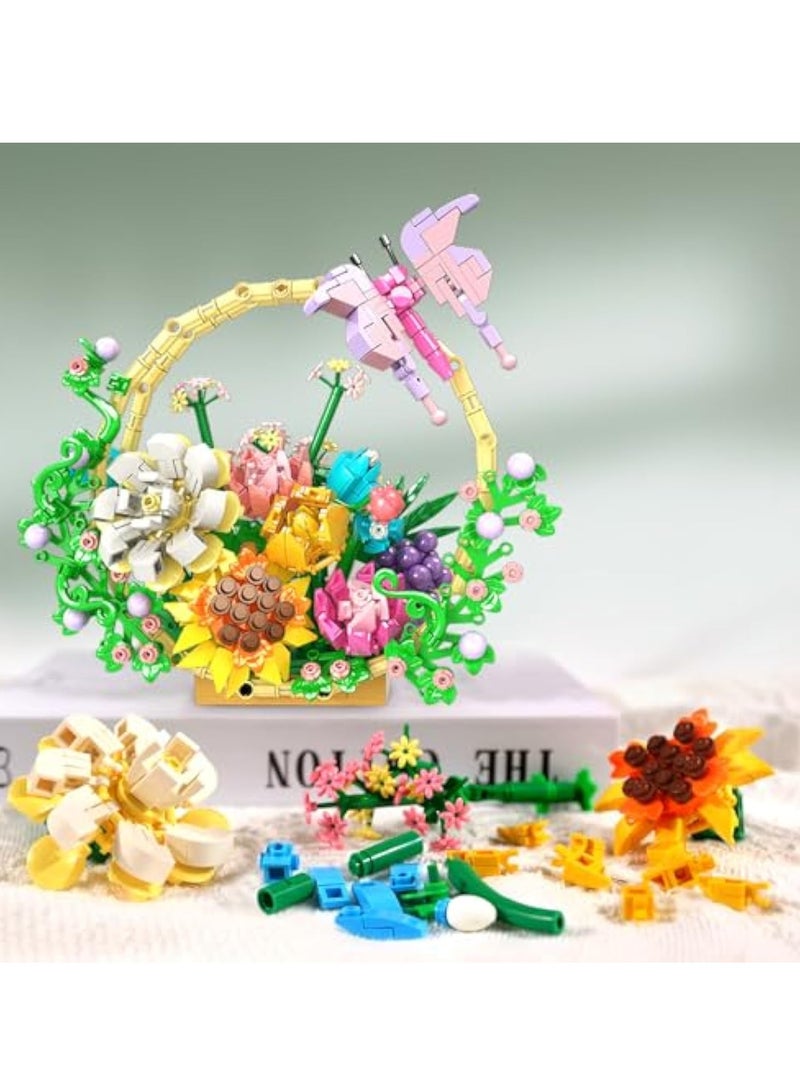 Zikra Flower Bouquet Building Set, Artificial Flowers Bonsai Basket Building, Artificial Faux Flowers Building, Flowers Botanical Collection Building Kit, Gift for Christmas Valentines Mother‚Äôs Day - Image 2