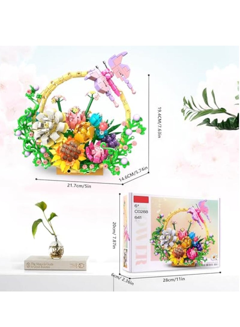 Zikra Flower Bouquet Building Set, Artificial Flowers Bonsai Basket Building, Artificial Faux Flowers Building, Flowers Botanical Collection Building Kit, Gift for Christmas Valentines Mother‚Äôs Day - Image 5