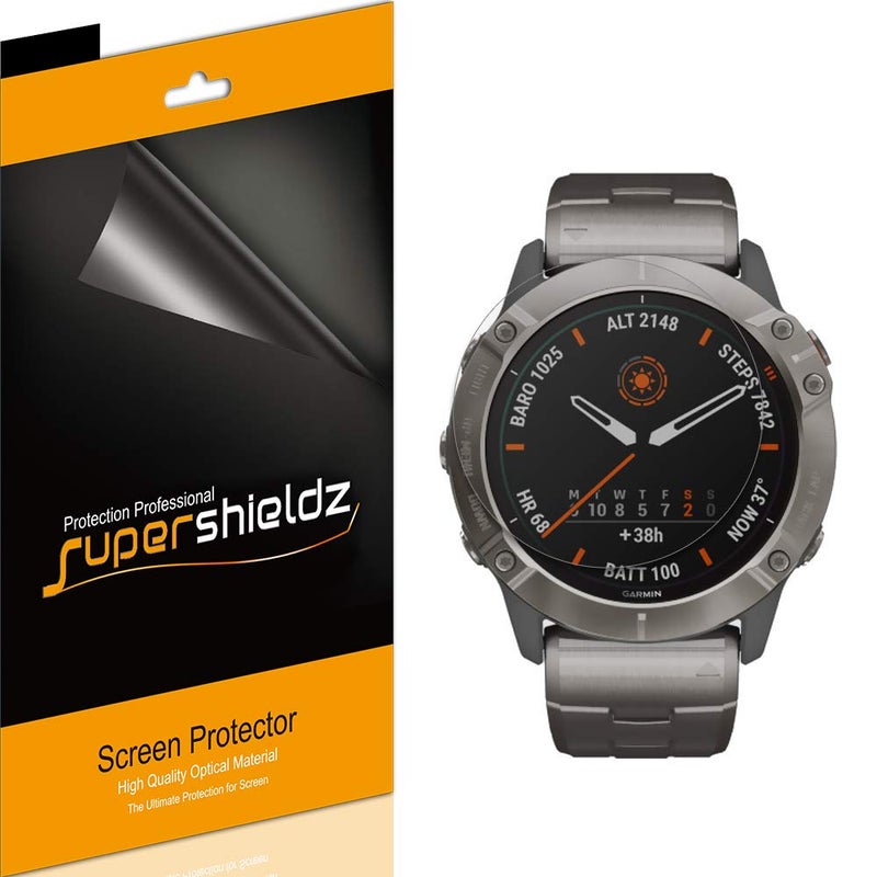 Supershieldz (6 Pack) Designed for Garmin Fenix 6X, Fenix 6X Pro and Fenix 6X Pro Solar Screen Protector, High Definition Clear Shield (PET) - Image 1