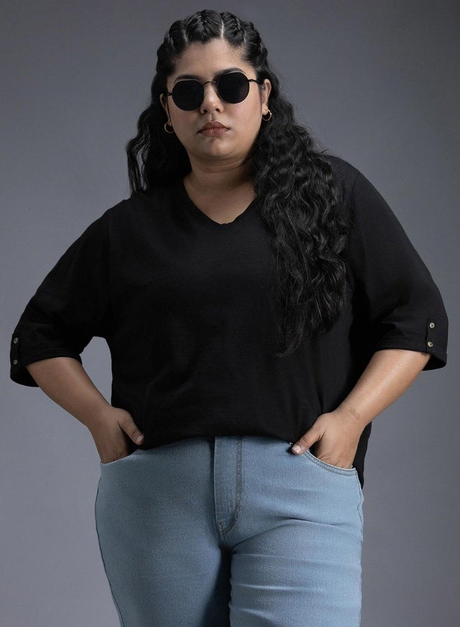 هاي ستار تيشيرت نسائي أسود بقصة عادية - كلاسيكي ومريح - Image 4