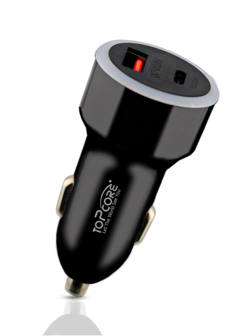 Topcore Car Charger Fast Charging Dual USB Car Plug Adapter Car Charger Type C Compatible with iPhone 15 Pro Max/15 Pro/15/14/13 Pro Max/12/11, iPad Pro/mini 6,Samsung S23/S22, Huawei Mate20,etc Black  - Image 1