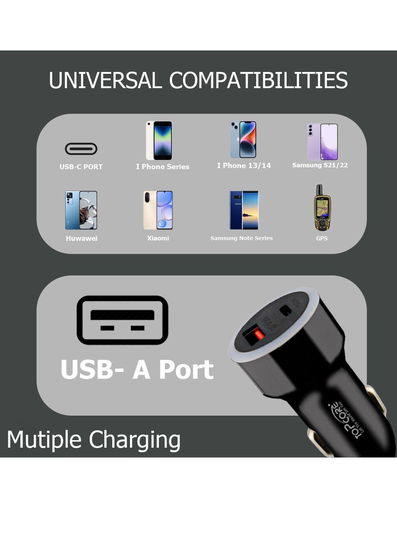 Topcore Car Charger Fast Charging Dual USB Car Plug Adapter Car Charger Type C Compatible with iPhone 15 Pro Max/15 Pro/15/14/13 Pro Max/12/11, iPad Pro/mini 6,Samsung S23/S22, Huawei Mate20,etc Black  - Image 4