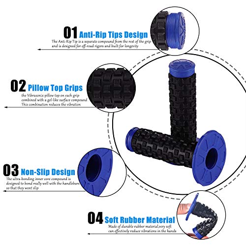 APPYU Motorcycle Grips 78 Dirt Bike Pillow Top Grips Rubber Anti-Slip Universal Handlebar Racing Grip Compatible with Motocross Yamaha YZ80 YZ85 YZ125 YZ250 YZ450F TTR125 Blue - Image 3